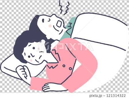 Senior woman unable to sleep due to her husband's loud snoring 121314322