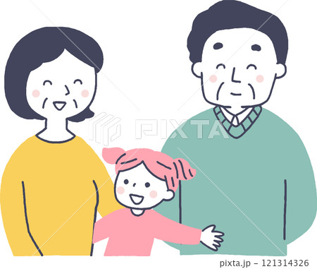 笑顔の孫とその祖父母 121314326