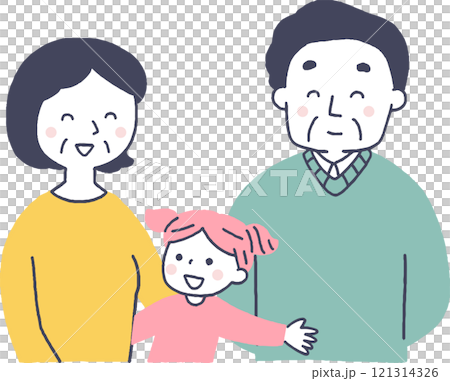 笑顔の孫とその祖父母 121314326