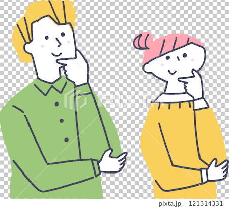 なるほどのポーズをする若い男女 121314331