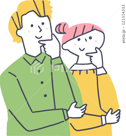 なるほどのポーズをする若い男女単品 121314333