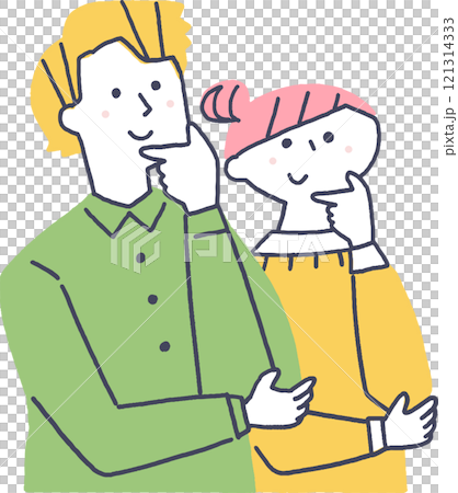 なるほどのポーズをする若い男女単品 121314333