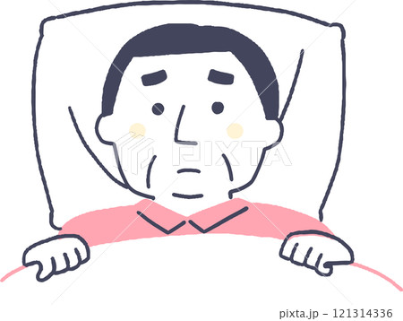 布団の中で眠れないシニア男性 121314336