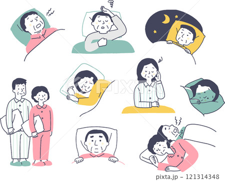 シニア男女の睡眠に関するイラストセット 121314348