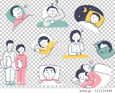 シニア男女の睡眠に関するイラストセット 121314348