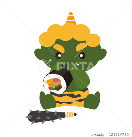 恵方巻を食べる緑鬼のベクターイラスト 恵方巻を食べる緑鬼のベクターイラスト 121314739