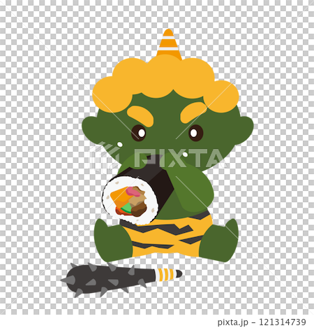 恵方巻を食べる緑鬼のベクターイラスト 恵方巻を食べる緑鬼のベクターイラスト 121314739