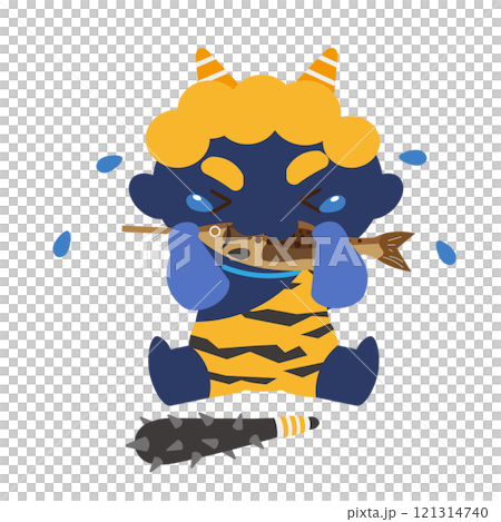 焼いた鰯を泣きながら食べる青鬼のベクターイラスト 121314740