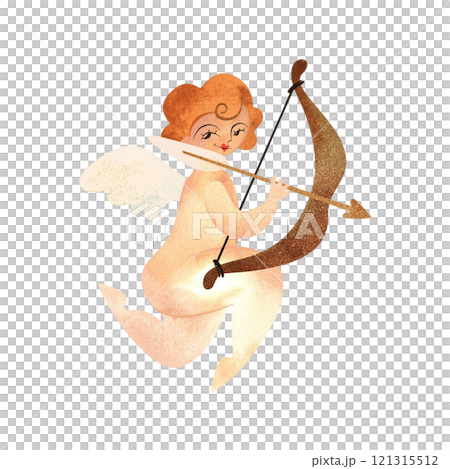 Cupid or Amor, the Greek god of love holding a bow and arrow. Golden-haired baby with wings. Character. Isolated watercolor illustration for valentine. Clipart. Cupid or Amor, the Greek god of love holding a bow and arrow. Golden-haired baby with wings. Character. Isolated watercolor illustration for valentine. Clipart. 121315512