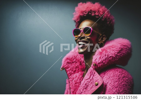 Portrait of smiling non-binary person on bright background created with ai generative tools. 121315586