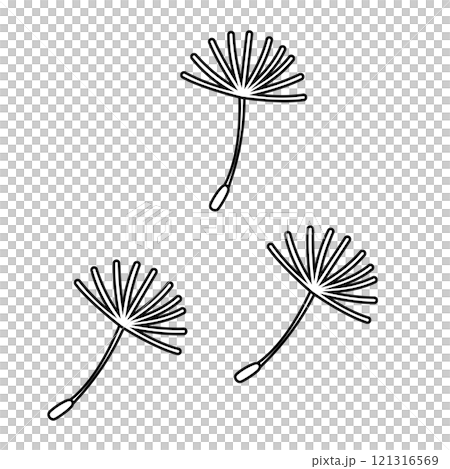 An illustration of dandelion fluff flying away 121316569