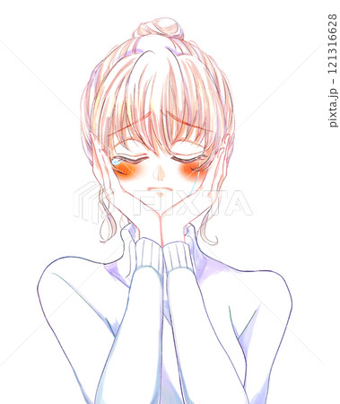 うれし泣きしている女性　顔に手　噛み締める 121316628