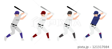 野球の試合でバッティングをするバッターのイラストセット 野球の試合でバッティングをするバッターのイラストセット 121317084