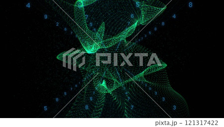 Image of light trails and data processing over black background Image of light trails and data processing over black background 121317422