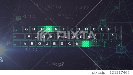 Image of computer keyboard over network and data processing Image of computer keyboard over network and data processing 121317463