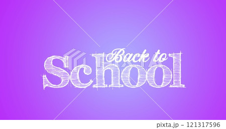 Image of back to school text over purple background 121317596