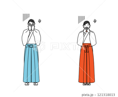落ち込んで顔を覆う神社の神主と巫女 121318013