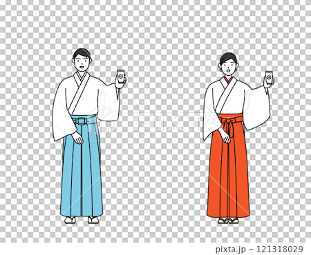 使用智慧型手機工作的神社僧侶與巫女 121318029