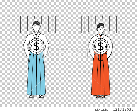 為替差損やドル安のイメージ、神社の神主と巫女 為替差損やドル安のイメージ、神社の神主と巫女 121318036