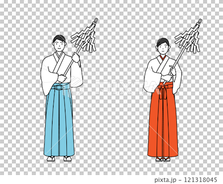 御祈祷する神社の神主と巫女 121318045