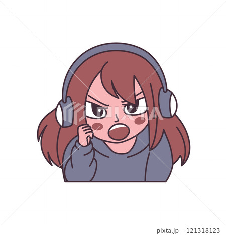 Cute Gamer Girl Cartoon Character Wearing Headset with Angry Screaming Expression Cute Gamer Girl Cartoon Character Wearing Headset with Angry Screaming Expression 121318123