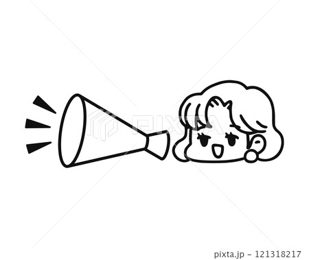 メガホンでお知らせする女性　線画 121318217