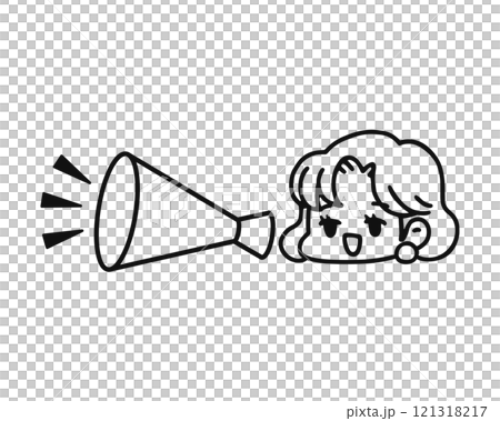 メガホンでお知らせする女性　線画 121318217