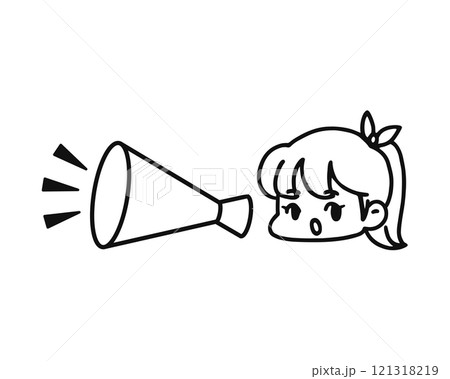 メガホンでお知らせする女性　線画 121318219