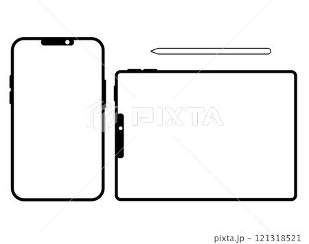 シンプルなスマートフォンとタブレットとペンのイラスト 121318521
