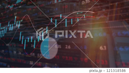 Image of financial data processing over cityscape Image of financial data processing over cityscape 121318586