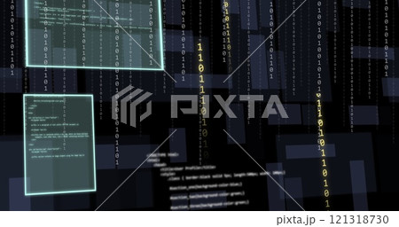 Image of digital data processing and screens over dark background Image of digital data processing and screens over dark background 121318730