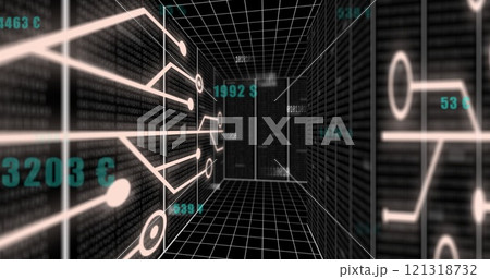 Image of digital data processing over circuit board Image of digital data processing over circuit board 121318732