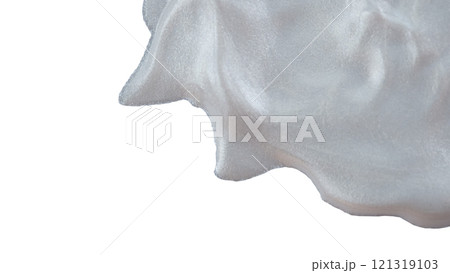 Pearlescent Flow - A close-up of white, shimmering, flowing material with a soft, silky texture set against a stark white background. Pearlescent Flow - A close-up of white, shimmering, flowing material with a soft, silky texture set against a stark white background. 121319103