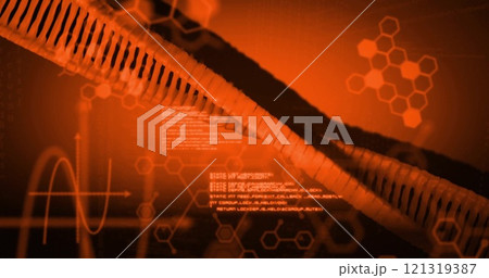 Image of data processing over dna strand and chemical formula Image of data processing over dna strand and chemical formula 121319387