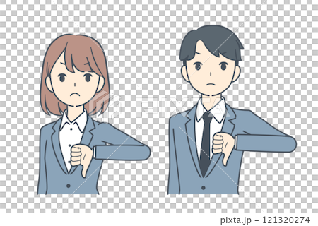 親指を下げて否定するビジネスマンとビジネスウーマン 親指を下げて否定するビジネスマンとビジネスウーマン 121320274