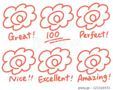 手描きの可愛いはなまるマークのセット　100 GREAT PERFECT 121320372