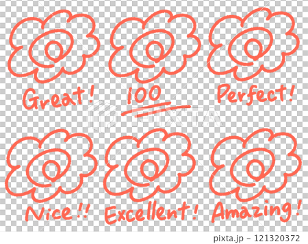 手描きの可愛いはなまるマークのセット　100 GREAT PERFECT 121320372