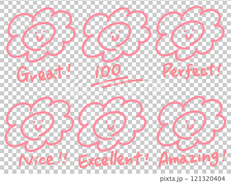 手描きの可愛い顔つきはなまるマークのセット 100 GREAT PERFECT 手描きの可愛い顔つきはなまるマークのセット 100 GREAT PERFECT 121320404