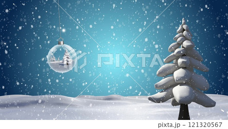 Image of snow falling over christmas winter scenery 121320567