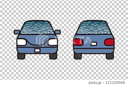有結冰的玻璃的藍色汽車 121320568