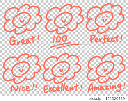 手描きの可愛い顔つきはなまるマークのセット 100 GREAT PERFECT 手描きの可愛い顔つきはなまるマークのセット 100 GREAT PERFECT 121320589
