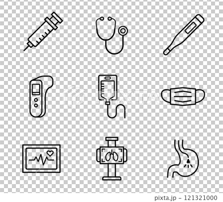 シンプルな医療機器のアイコンイラストセット ベクター シンプルな医療機器のアイコンイラストセット ベクター 121321000