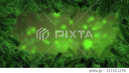Image of christmas fir tree branches and snow falling on green background Image of christmas fir tree branches and snow falling on green background 121321276