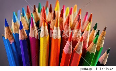 《AI画像》並べられたカラフルな色鉛筆 121321932