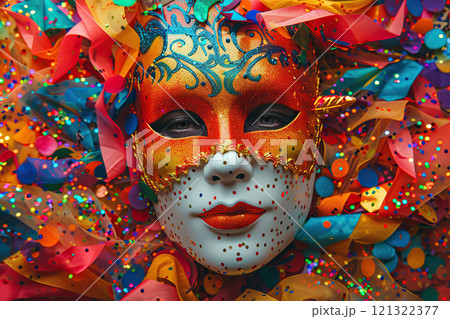 Beautiful greeting card with bright holiday composition for happy joy celebrate mardi gras 121322377