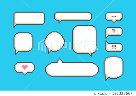 Cartoon Color Pixelated 8 Bit Different Types Dialogue Box Set. Vector illustration of Empty Chat Speech Bubbles 121322667