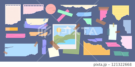 Cartoon Color Different Torn Paper and Notebooks Cut for Collage Set Concept Flat Design Style. Vector illustration 121322668