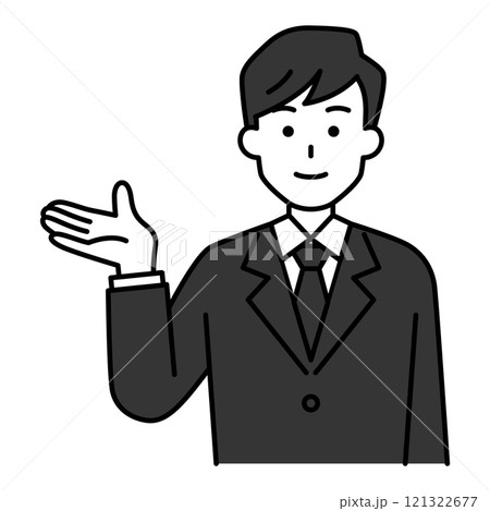 右手で案内する黒いスーツの男性 121322677