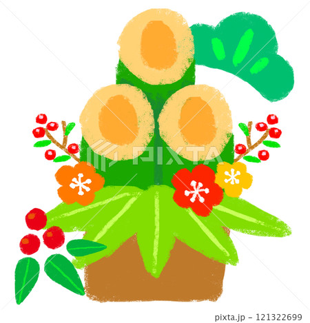 クレヨンタッチ 正月のイメージイラスト クレヨンタッチ 正月のイメージイラスト 121322699