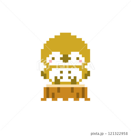 切り株と座るフクロウのドット絵 121322958